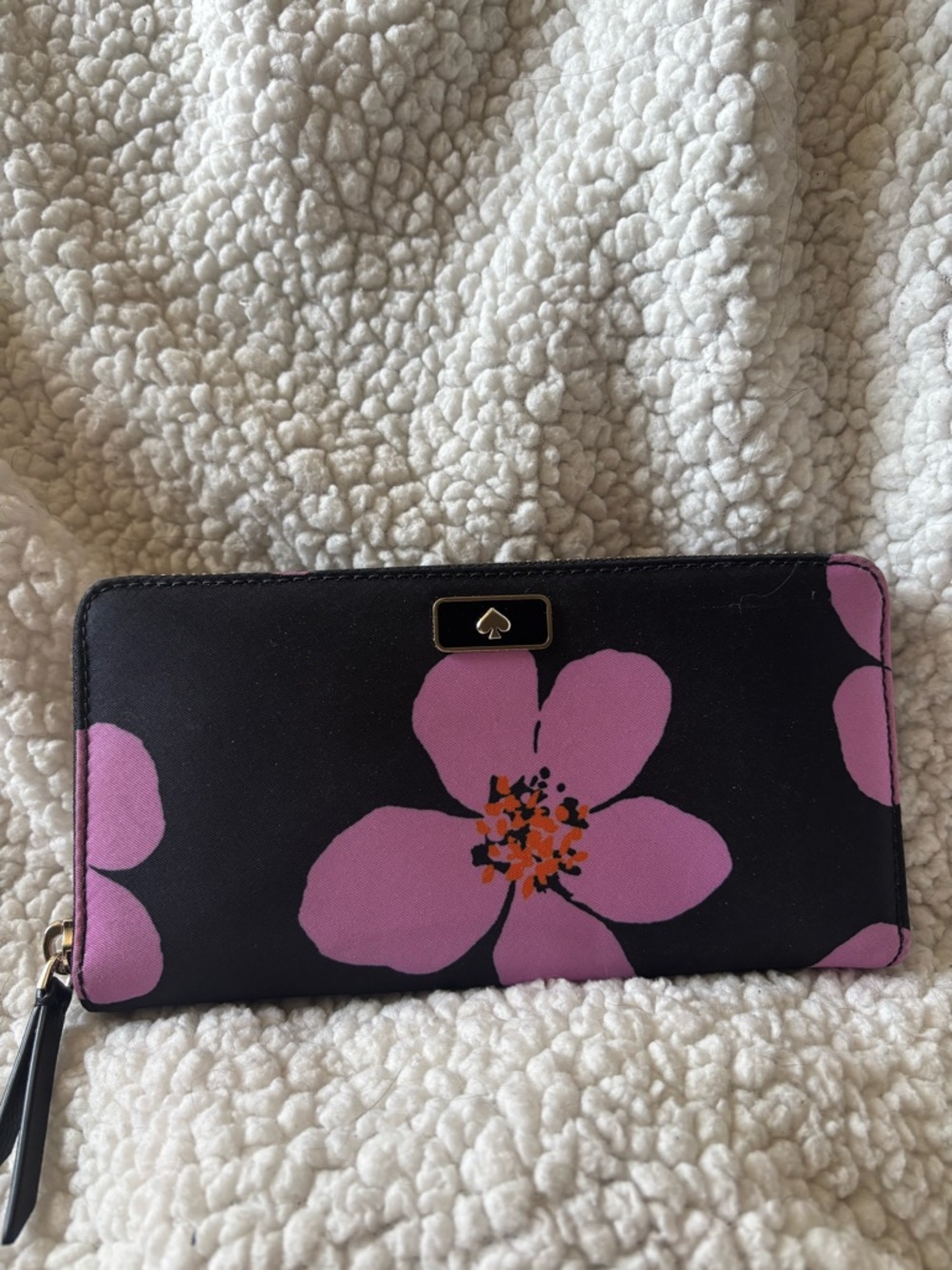 kate spade Black Wallet with Pink Floral Motif